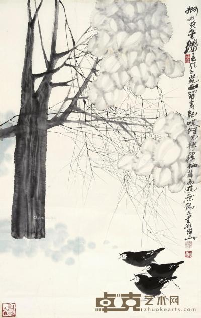  柳枝春鸟图 镜片 设色纸本 68.5×43.5cm