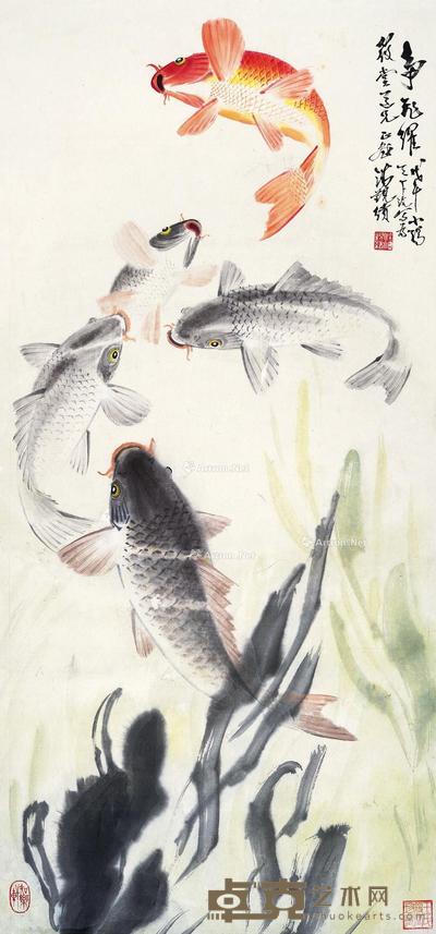 争飞跃 立轴 设色纸本 95×44cm
