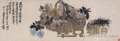  1910年作 为郑文焯作盆草秋菊图 镜片 设色纸本 123×42cm