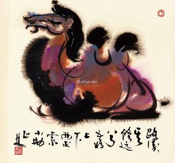  骆驼 画心 设色纸本