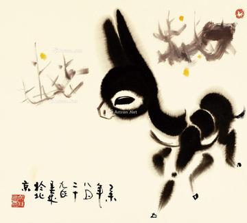  1979年作 毛驴 镜片 设色纸本