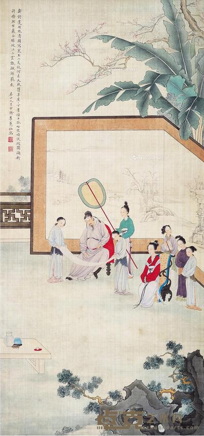  赏画图 立轴 设色纸本 72×34cm