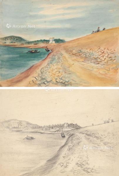  1940年代 堤岸（双面画） 纸本水彩