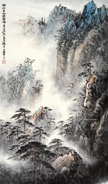  黄山胜境 立轴 设色纸本