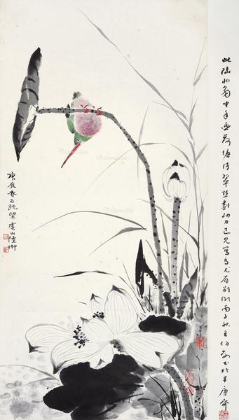  荷塘清翠 立轴 设色纸本