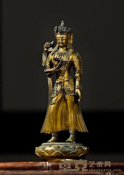  十八世纪 铜鎏金莲花手观音立像（蒙古） 高23.5cm