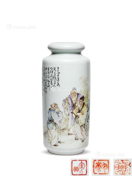  民国 粉彩三叟图瓶