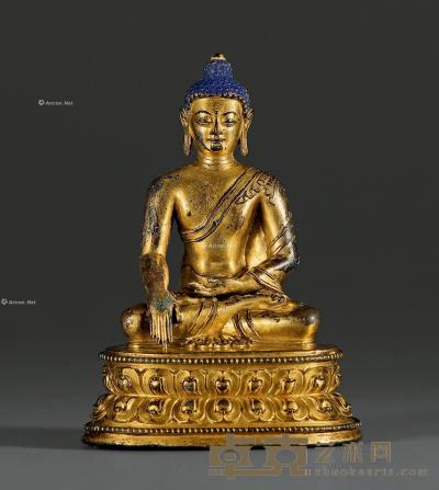 十三世纪 铜鎏金释迦牟尼佛坐像 高13.2cm