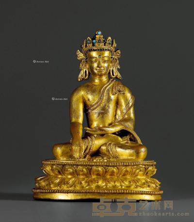  十六世纪 铜鎏金宝冠释迦坐像 高17cm