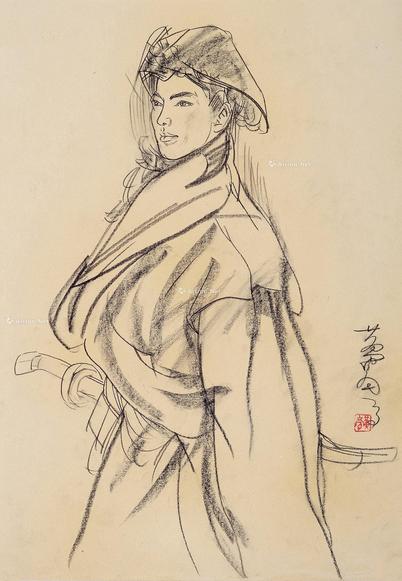  素描人物 镜片 素描纸本