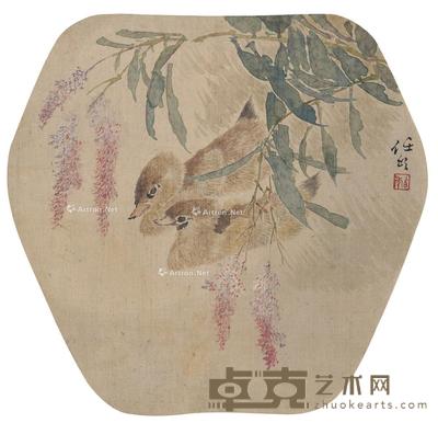  绿荫双凫图 扇页 设色绢本 25.5×24cm