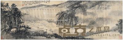  1956年作 佛子岭水库放水图 镜片 水墨纸本 81.5×26cm