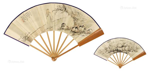 1939年作 高士寻梅、仿戴熙山水 成扇 纸本