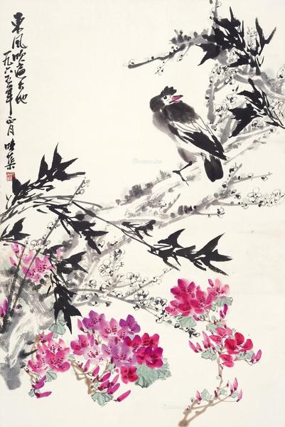  东风吹遍大地 镜片 设色纸本