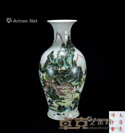  清 粉彩山水人物瓶 高44cm