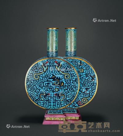  清 铜胎掐丝珐琅螭龙纹双联瓶 高30cm