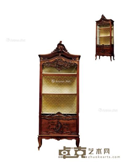  1880年制 胡桃木雕洛可可风格展示柜 高191cm；长74cm；宽37cm