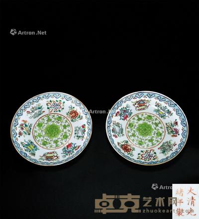  清·光绪 粉彩八宝纹盘 （一对） 直径16.5cm