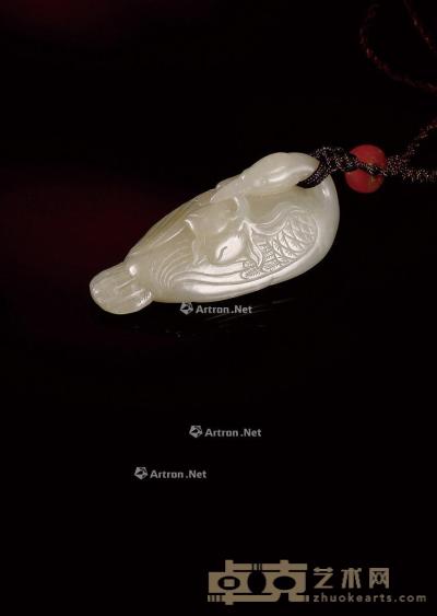  清·白玉雕鹤寿把件 长6.8cm