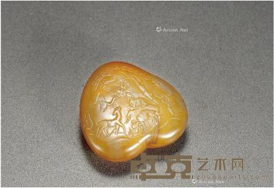  辽金·玛瑙浮雕秋山图盖盒 高2.4cm；长6cm；宽6cm