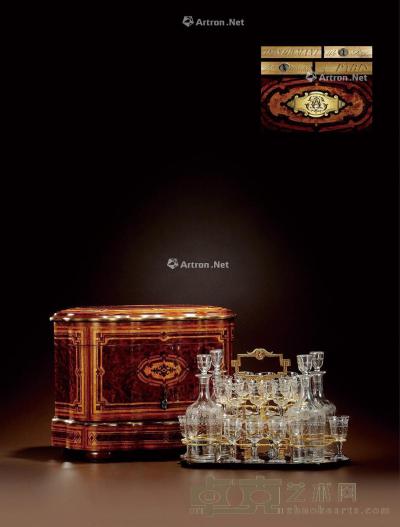  1860年制 保罗·索马尼制作铜鎏金镶嵌黑檀木水晶酒具 长26.5cm；宽10.5cm；高10cm