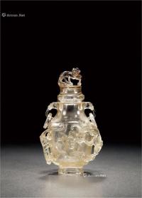  清·水晶雕螭龙双活环耳瓶