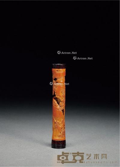  清早期·竹镂雕松下问路香筒 高13.2cm；口径2.2cm