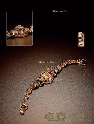  1900年制 维多利亚时期18K金水晶表盘女表 手表长度17.5cm；重量84g