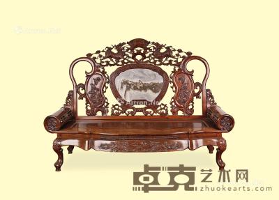  清 红木雕麟吐玉书二人椅 190×65×135cm