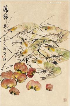  海鲜图 镜片 设色纸本