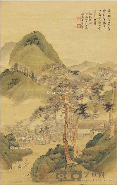  1880年作 青山闲居图 镜片 设色绢本 53.5×33.5cm
