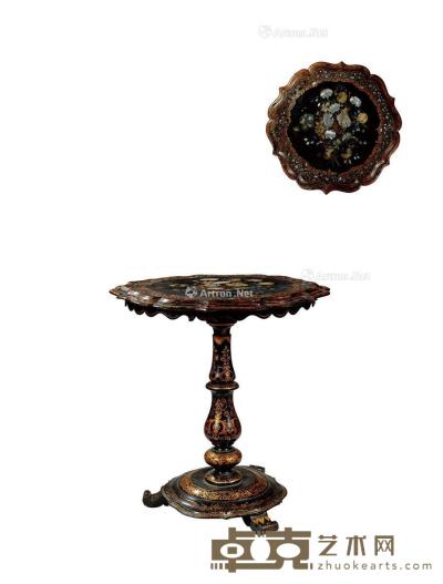  1860年制 维多利亚时期螺钿镶嵌混凝纸折迭桌 高70cm；直径66.5cm
