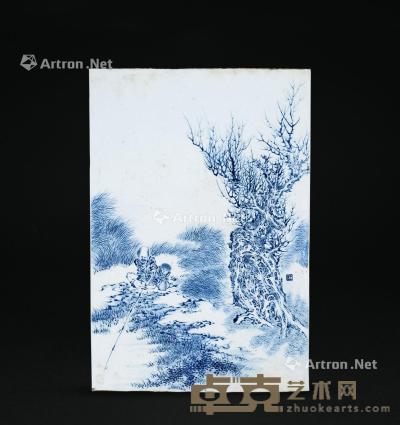  清 青花人物瓷板 37×26cm