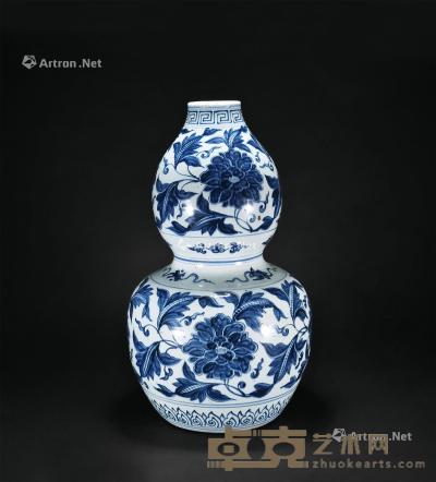  明中期 青花花卉葫芦瓶 高49cm