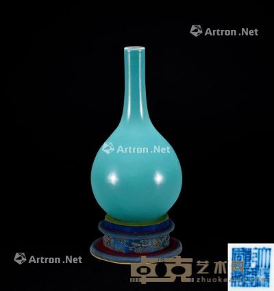  清 松石绿釉胆瓶 高19cm
