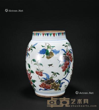  清 五彩花卉莲子罐 高30cm