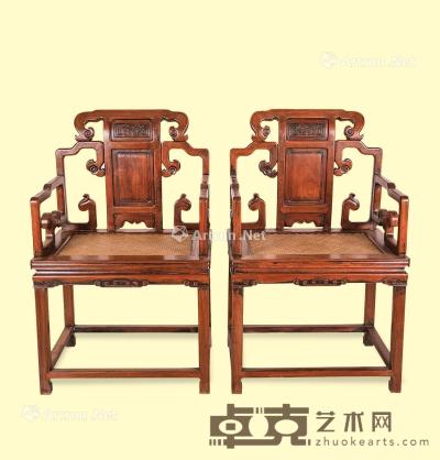  清 红木席面太师椅 （一对） 62×46×97cm