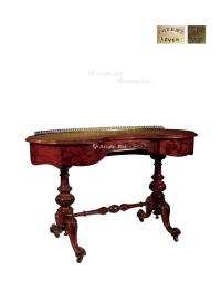  1900年制 英国维多利亚风格瘿木面腰果式写字桌