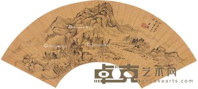  1664年作 林溪山舍图 扇页 水墨泥金纸本 51×18cm