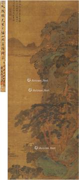  岩瀑山居图 立轴 设色纸本