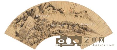  林石山居图 扇页 设色泥金纸本 51.5×16.5cm