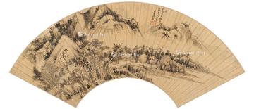  林石山居图 扇页 设色泥金纸本