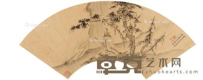  1663年作 溪山策仗图 扇页 水墨洒金纸本 50.5×17.5cm