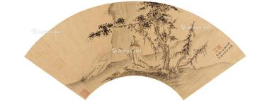  1663年作 溪山策仗图 扇页 水墨洒金纸本