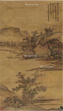  1693年作 澄江放舟图 立轴 设色绫本