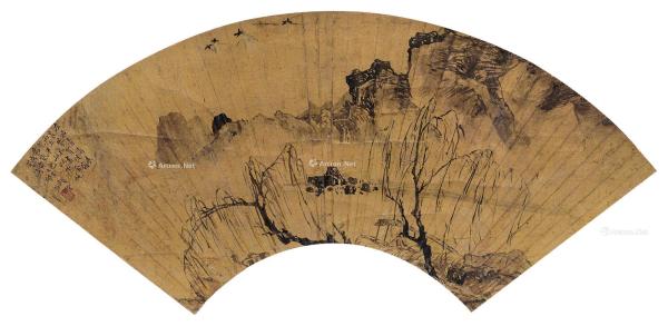  戊寅（1638年）作 泛舟图 扇面 洒金笺水墨