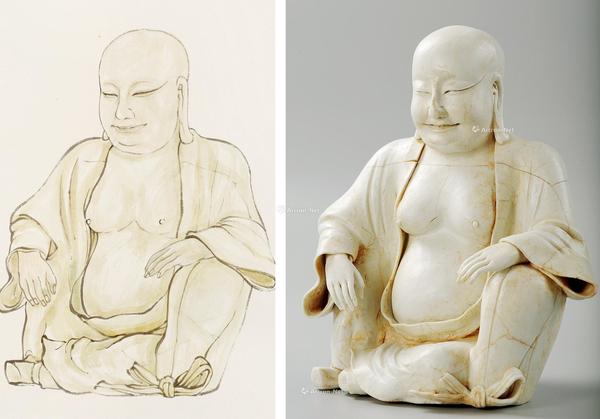  “弥勒佛”设色水墨图