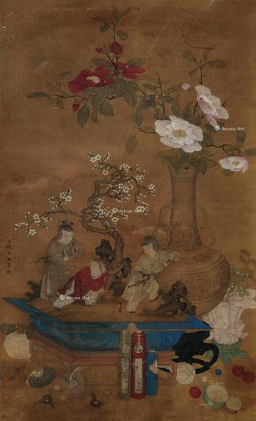  闹春图 镜芯 绢本设色