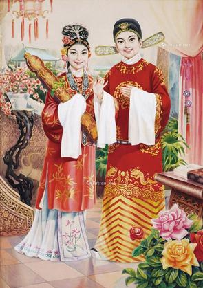  《恩爱夫妻-卓文君与司马相如》年画原画稿 （一张）