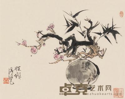 近现代 梅竹双清图 镜片 纸本 50×40cm